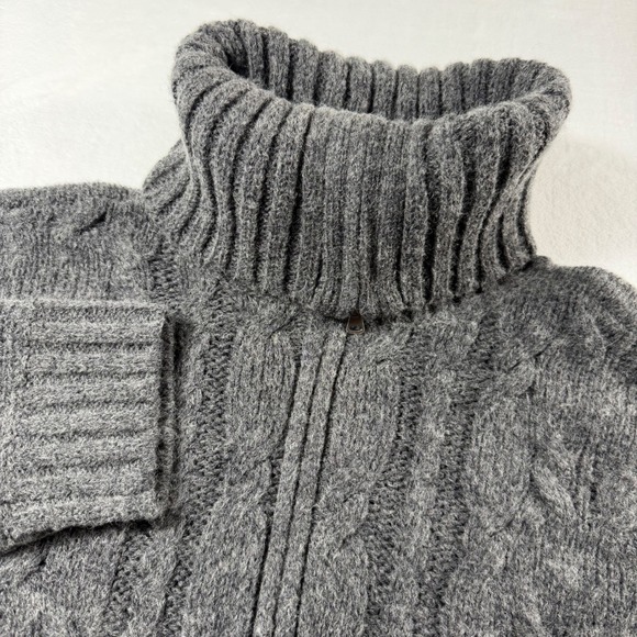 Talbots Sweaters - Talbots Cable Knit Cardigan Womens Medium Gray Alpaca Wool Zip Sweater EUC